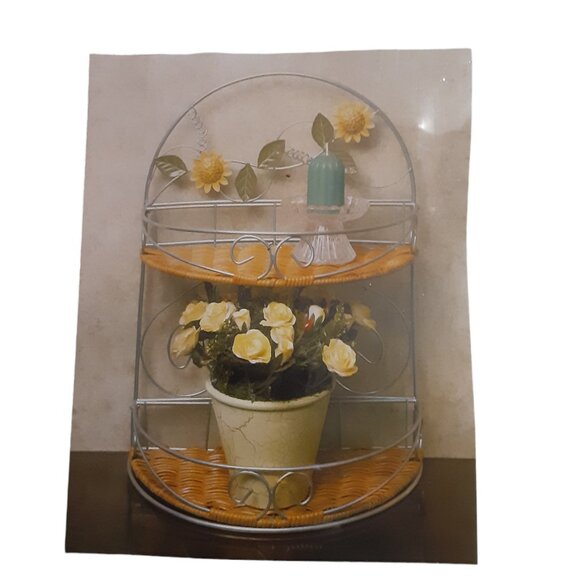 2 Tier Wicker Shelf Silver w/Sunflower Design - Picture 1 of 3